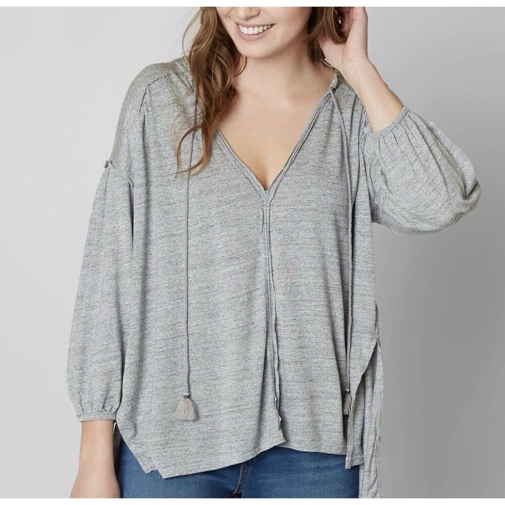 FREE PEOPLE  We The Free Just a Henley Oversized Tunic Top Boho Sz Small Linen